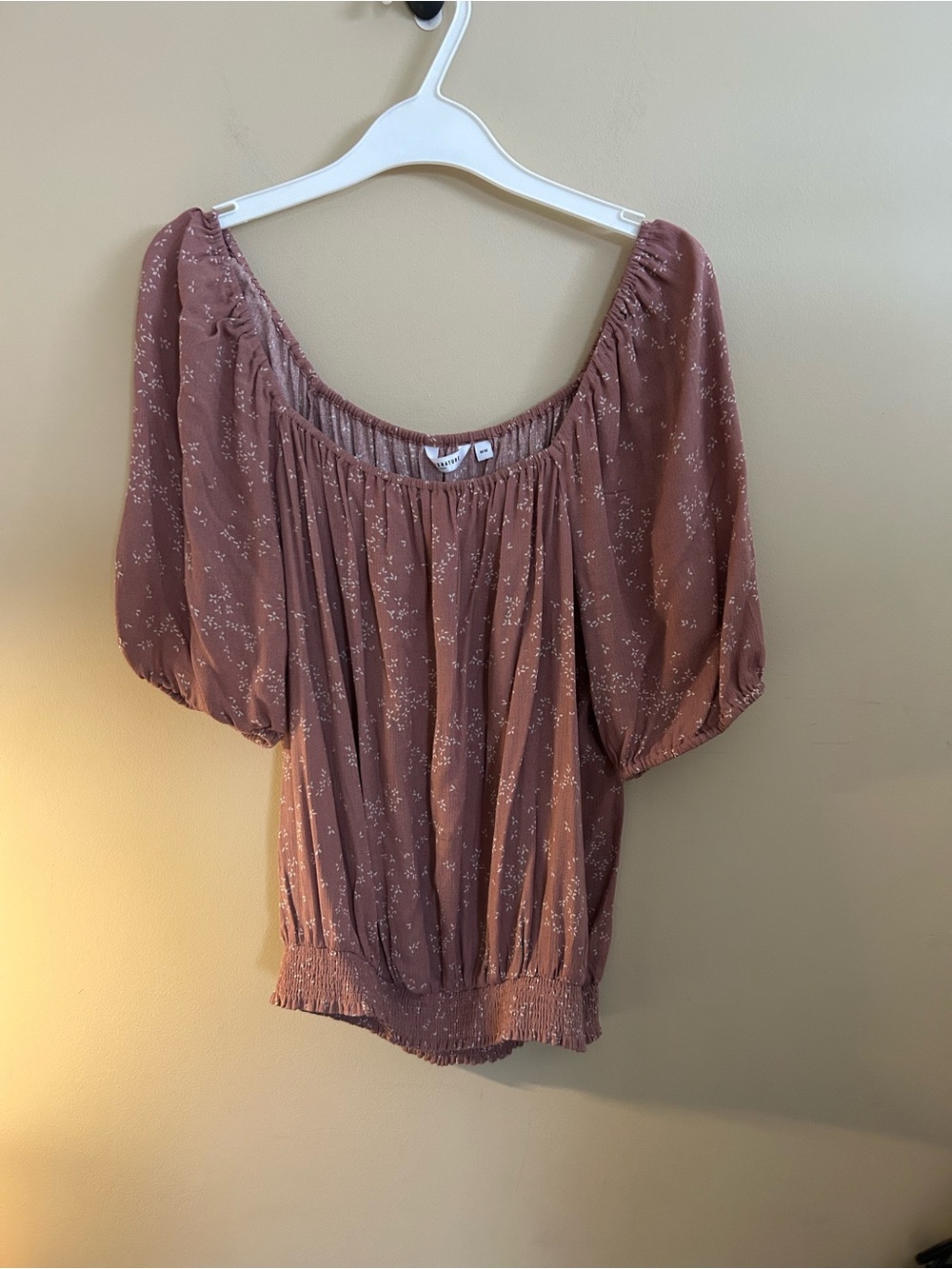 Reitmans Dusty Mauve Off-Shoulder peasant Blouse with Rouched waist